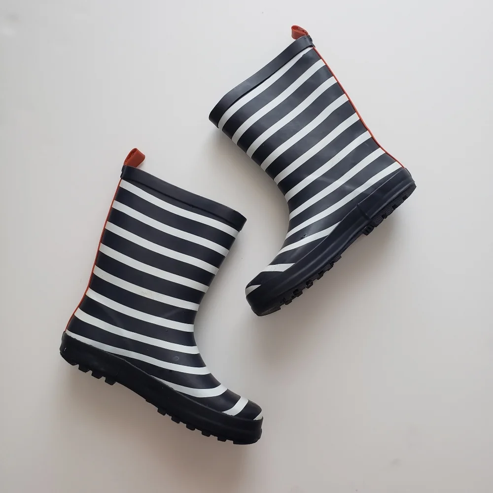 Crewcuts Big Kid Size 2 Navy White Striped Welly Rainboots